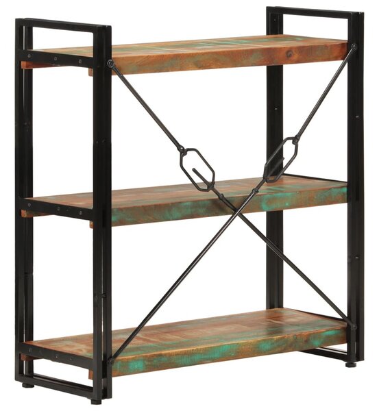 3 szintes újrahasznosított fa és vas könyvespolc 77x30x80 cm