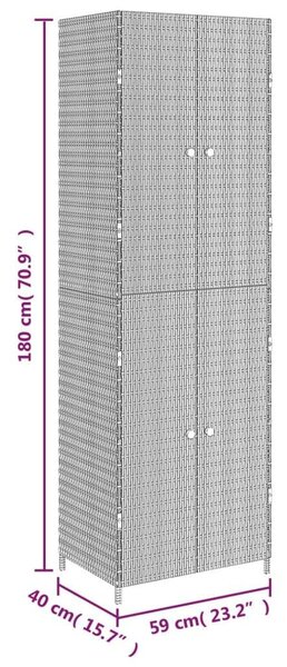 Kerti Tárolószekrény - Polyrattan - Fekete - 180cm