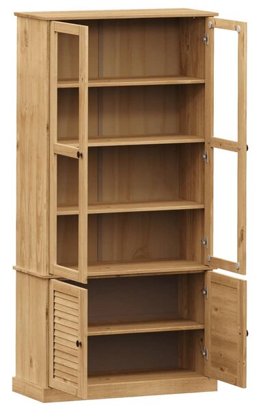 VIGO üvegvitrines tömör fenyőfa éjjeliszekrény 85x35x170 cm