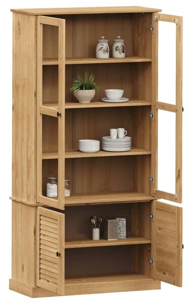 VIGO üvegvitrines tömör fenyőfa éjjeliszekrény 85x35x170 cm