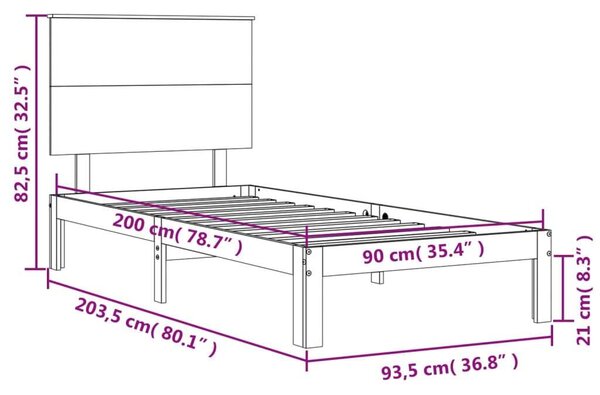 Fenyőfa Ágykeret Fehér - 90x200 cm