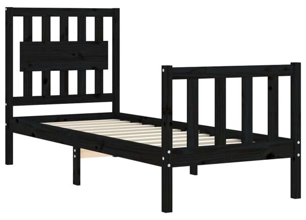 VIDAXL - Fekete Fenyőfa Ágykeret - Fejtámlával - 75x190 cm