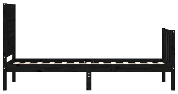 VIDAXL - Fekete Fenyőfa Ágykeret - Fejtámlával - 75x190 cm