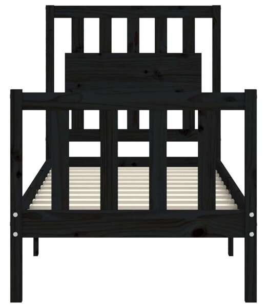 VIDAXL - Fekete Fenyőfa Ágykeret - Fejtámlával - 75x190 cm