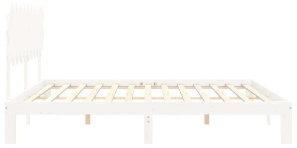 VIDAXL - Tömör Fenyőfa Ágykeret Fejtámlával - Fehér - 200x200 cm