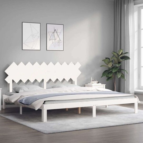 VIDAXL - Tömör Fenyőfa Ágykeret Fejtámlával - Fehér - 200x200 cm