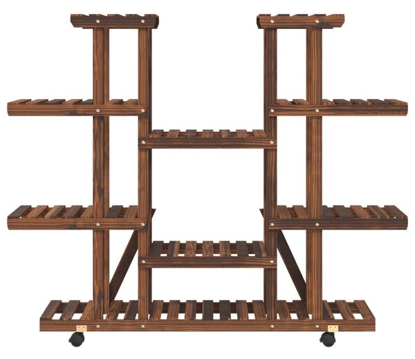 Tömör fenyőfa virágtartó állvány kerekekkel 110 x 25 x 115 cm