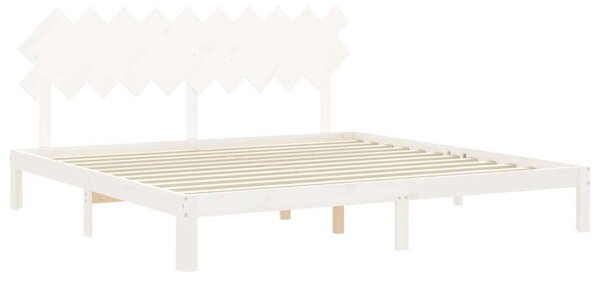 VIDAXL - Tömör Fenyőfa Ágykeret Fejtámlával - Fehér - 200x200 cm
