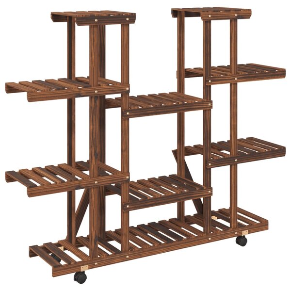 Tömör fenyőfa virágtartó állvány kerekekkel 110 x 25 x 115 cm