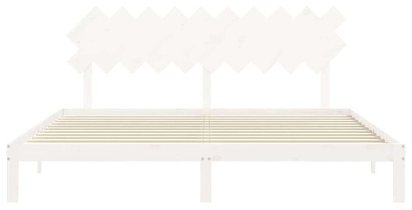 VIDAXL - Tömör Fenyőfa Ágykeret Fejtámlával - Fehér - 200x200 cm