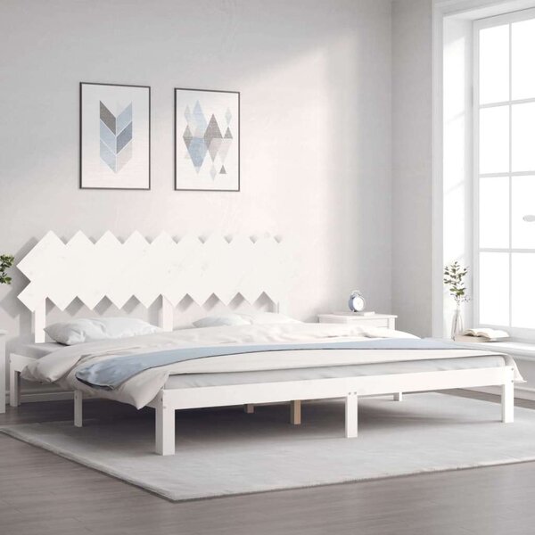 VIDAXL - Tömör Fenyőfa Ágykeret Fejtámlával - Fehér - 200x200 cm
