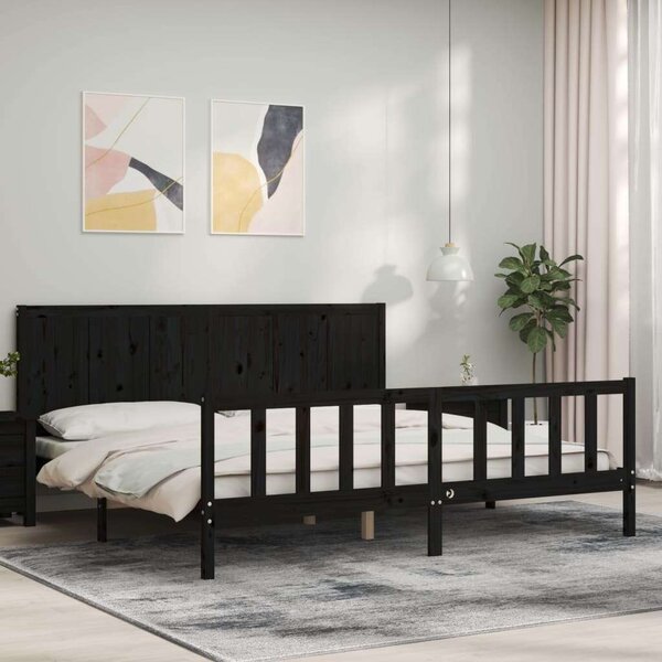 Tömörfa Ágykeret - Fekete - 200x200 cm