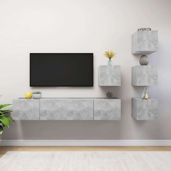 VidaXL 6 részes betonszürke forgácslap TV-szekrényszett