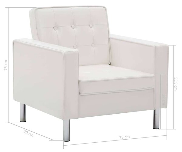 Modern Fehér Műbőr Fotel - Chesterfield Stílus - 75x70x75 cm