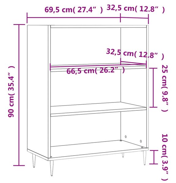 Betonszürke szerelt fa könyvespolc 69,5 x 32,5 x 90 cm