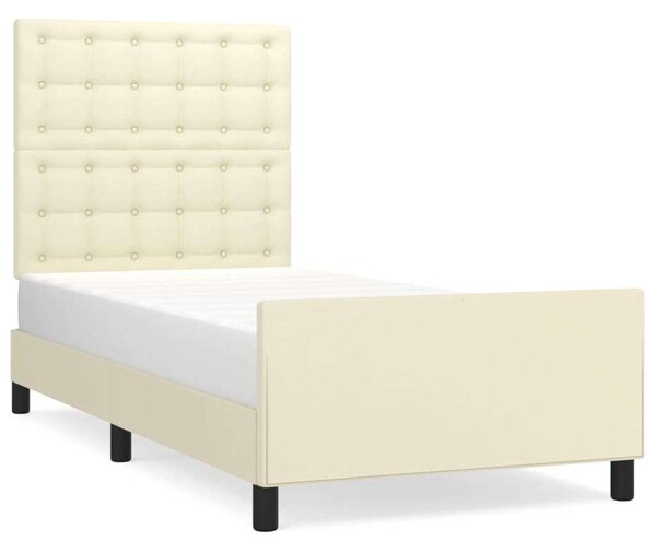 VidaXL krémszínű műbőr ágykeret fejtámlával 90 x 200 cm