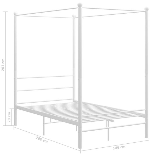 VidaXL Fehér Fém Baldachinos Ágykeret - 140x200 cm