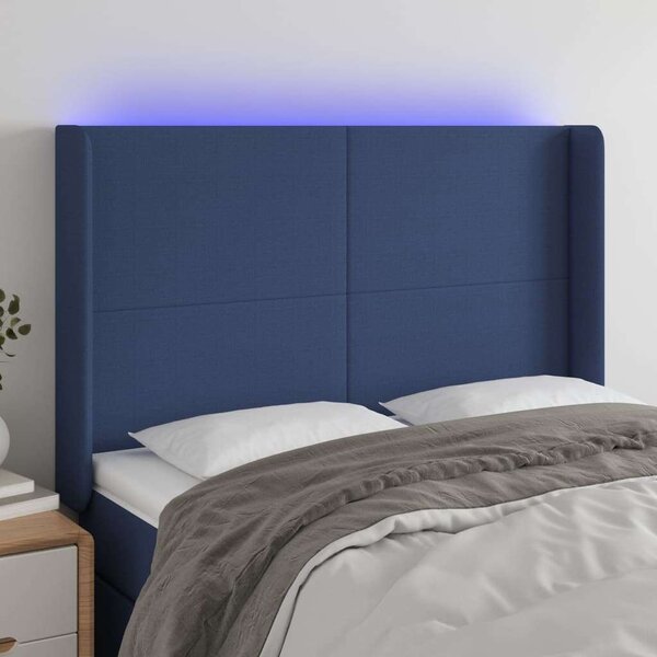 VidaXL kék szövet LED-es fejtámla 147x16x118/128 cm