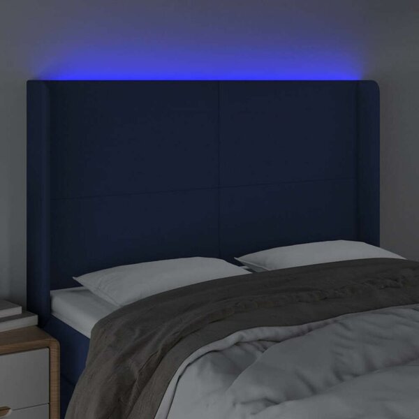 VidaXL kék szövet LED-es fejtámla 147x16x118/128 cm