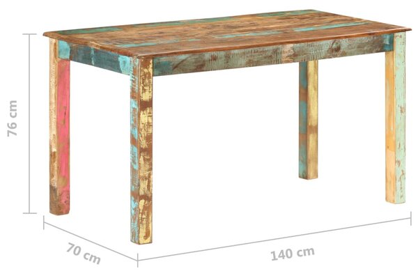 Tömör újrahasznosított fa étkezőasztal 140 x 70 x 76 cm