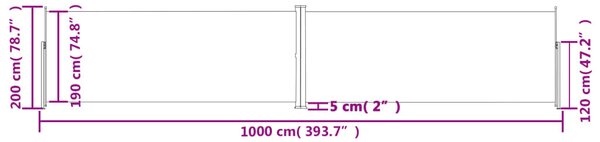 Antracitszürke behúzható oldalsó napellenző 200 x 1000 cm