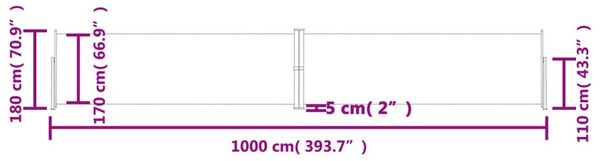 Antracitszürke behúzható oldalsó napellenző 180 x 1000 cm
