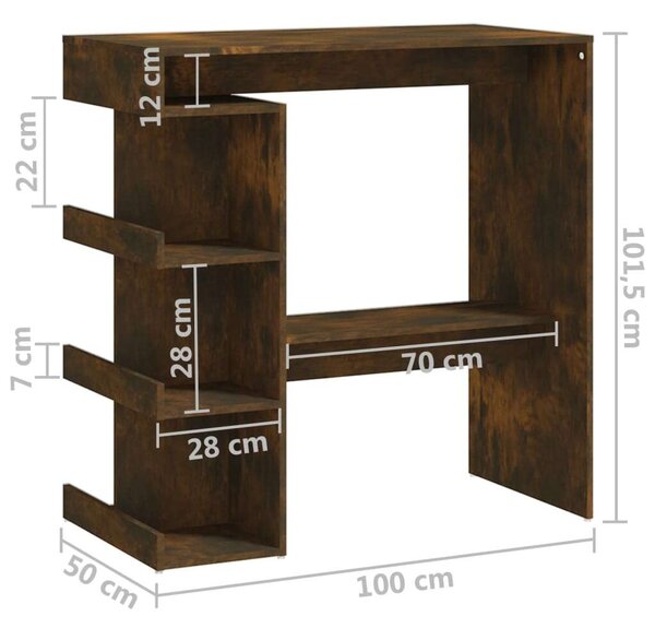 Bárasztal - Füstös Tölgy - Tárolópolcokkal - 100x50x101,5cm