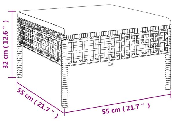 Szürke polyrattan kerti lábtartó párnával