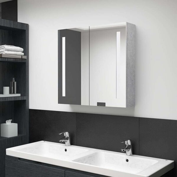 VidaXL betonszürke LED-es tükrös fürdőszobaszekrény 62 x 14 x 60 cm