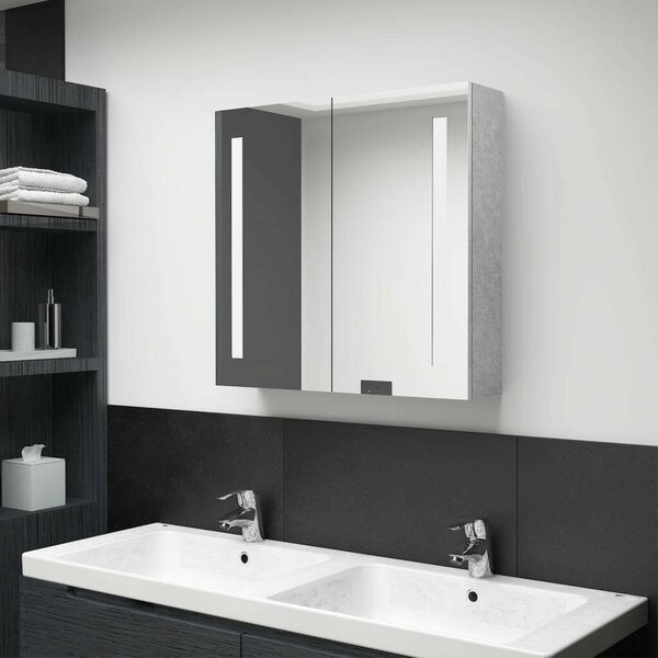 VidaXL betonszürke LED-es tükrös fürdőszobaszekrény 62 x 14 x 60 cm