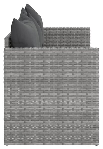 3 személyes szürke polyrattan kerti kanapé párnával