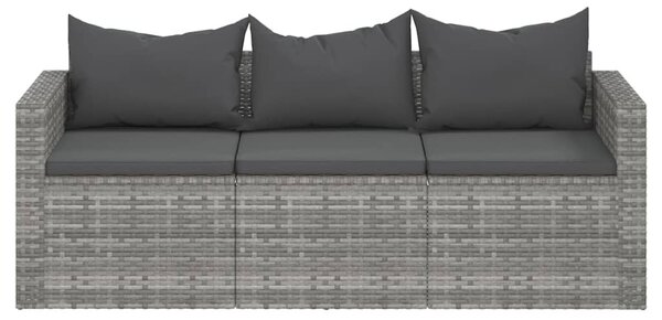 3 személyes szürke polyrattan kerti kanapé párnával