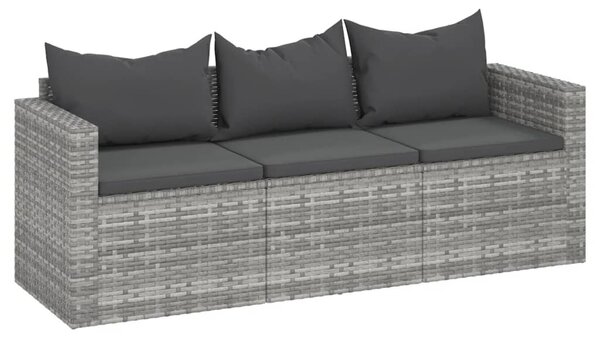 3 személyes szürke polyrattan kerti kanapé párnával