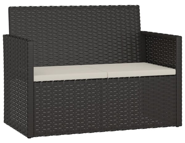 Fekete polyrattan kerti pad párnákkal 105 cm