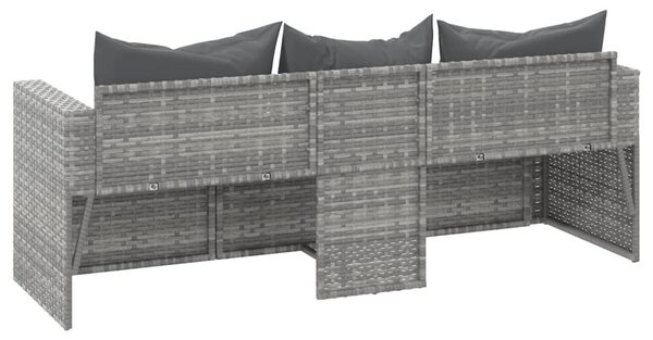 3 személyes szürke polyrattan kerti kanapé párnával
