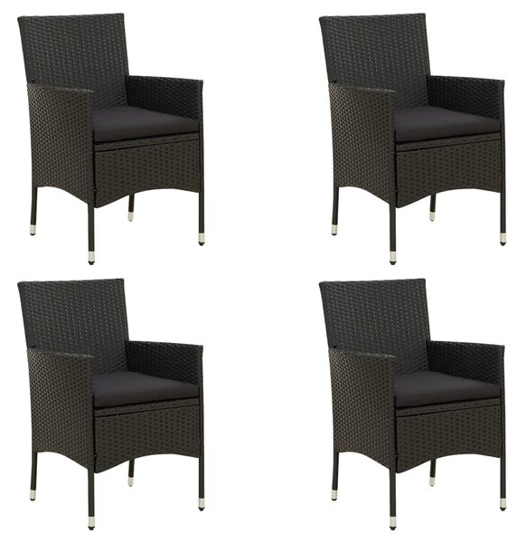 4 db fekete polyrattan kerti szék párnával