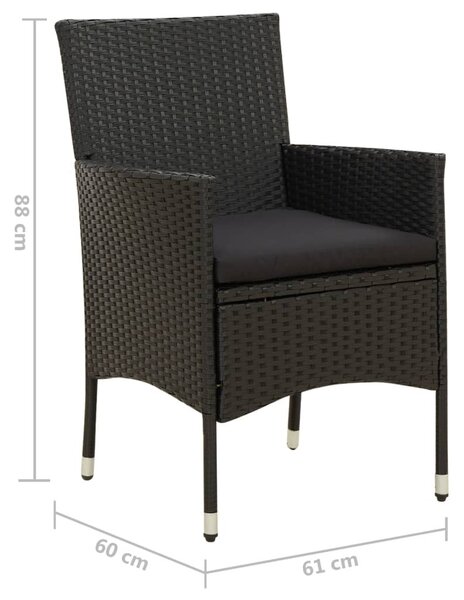 2 db fekete polyrattan kerti szék párnával