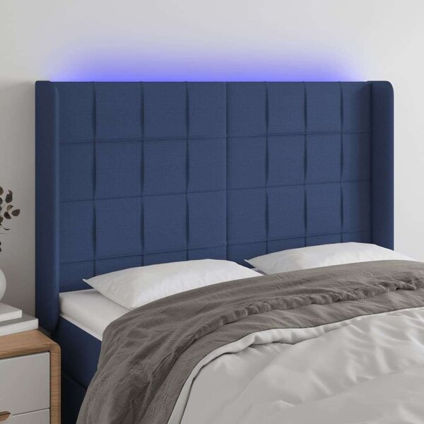 VidaXL kék szövet LED-es fejtámla 147x16x118/128 cm
