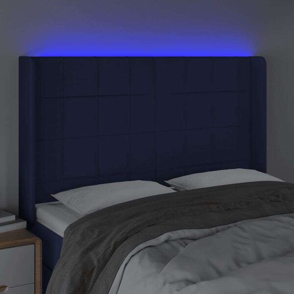VidaXL kék szövet LED-es fejtámla 147x16x118/128 cm