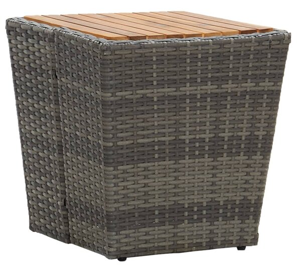 3 részes szürke polyrattan és akácfa kerti bisztrószett