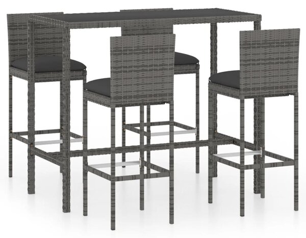 5 darabos szürke polyrattan kerti bárszett párnákkal