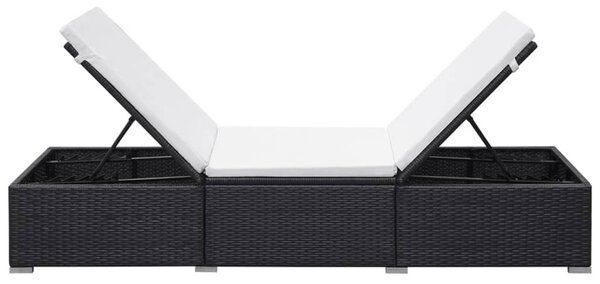 2 db fekete polyrattan napozóágy párnával