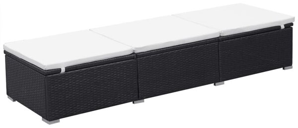 2 db fekete polyrattan napozóágy párnával