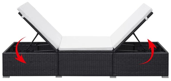 2 db fekete polyrattan napozóágy párnával