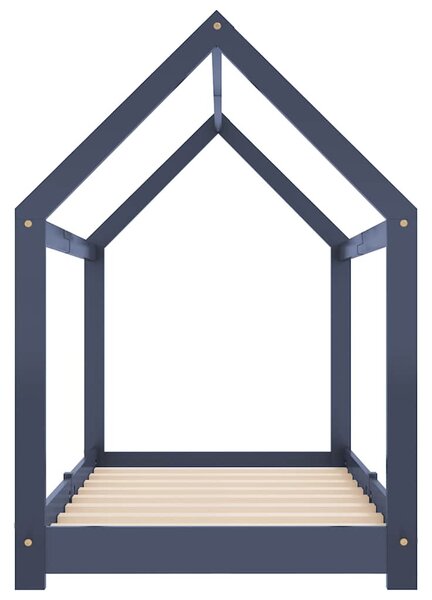 Szürke tömör fenyőfa gyerekágy-keret 70 x 140 cm