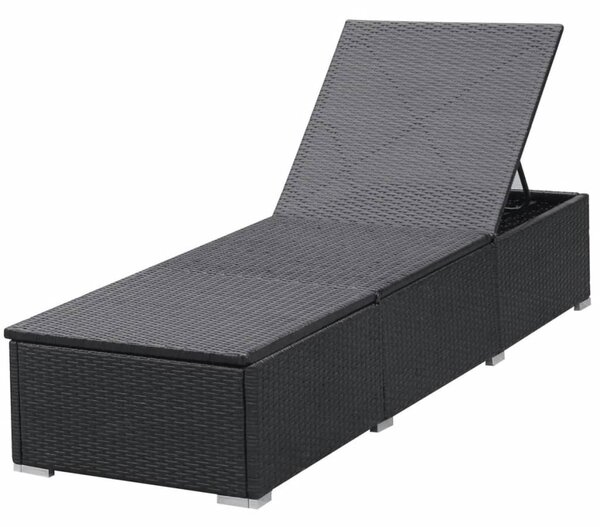 2 db fekete polyrattan napozóágy párnával