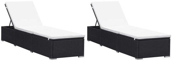 2 db fekete polyrattan napozóágy párnával