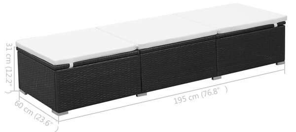 2 db fekete polyrattan napozóágy párnával