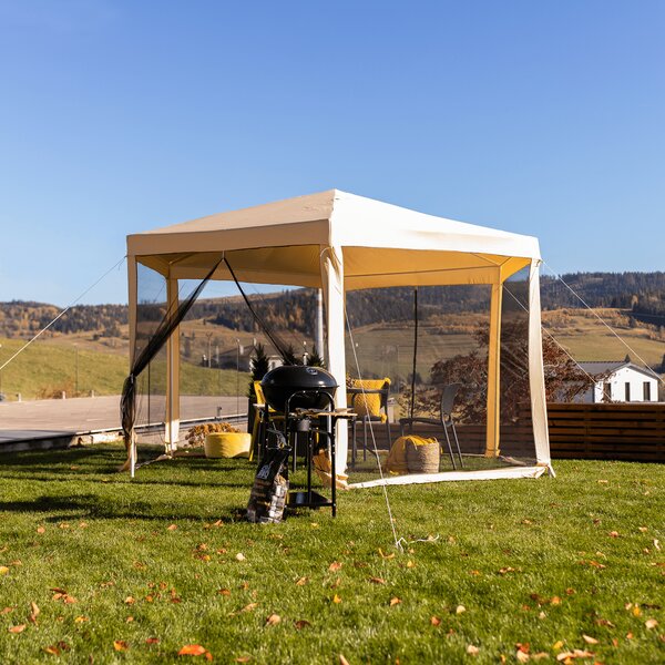 KONDELA Kerti pavilon sátor, 3,9x2,5x3,9m, bézs/fekete, RINGE TYP 2+6 oldal