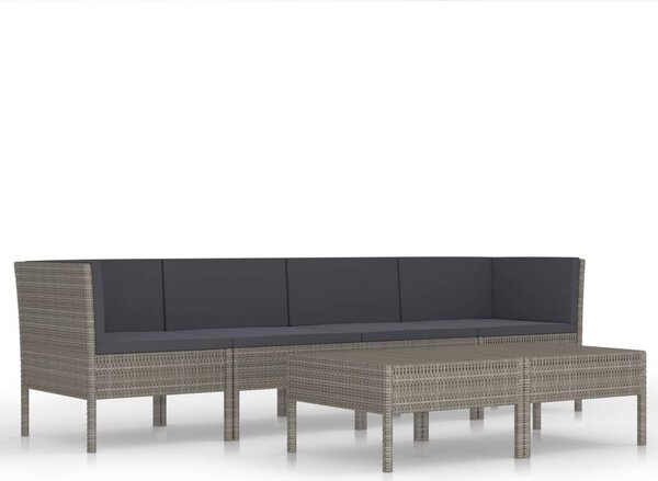 6 részes szürke polyrattan kerti bútorszett párnákkal